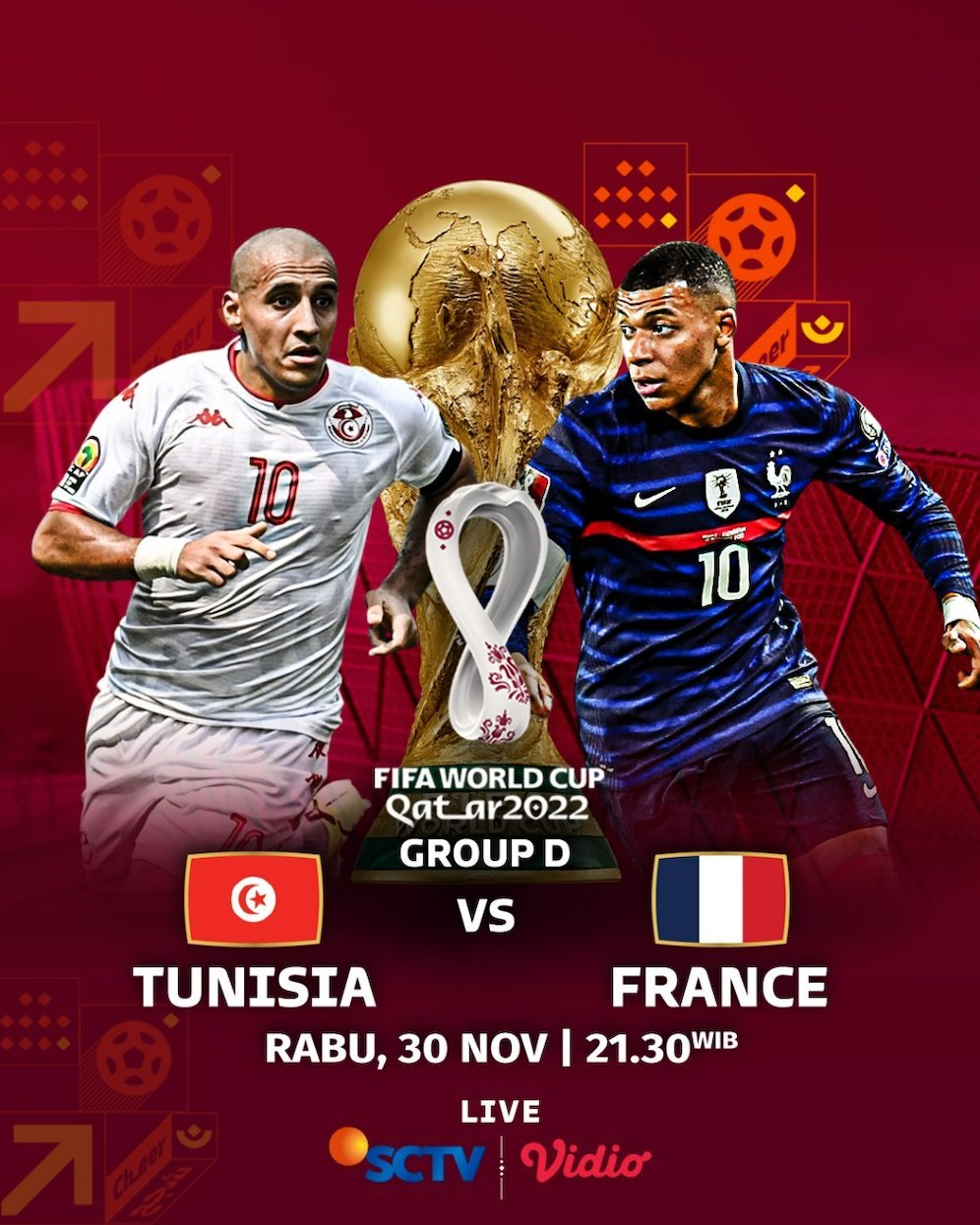 Laga Grup D Piala Dunia 2022: Tunisia vs Prancis live di SCTV, Vidio dan MOJI (c) SCM