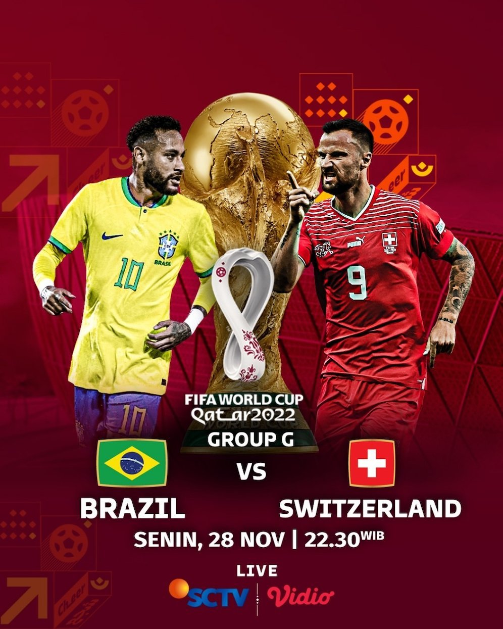 Jadwal pertandingan Brasil vs Swiss di Piala Dunia 2022 (c) SCM