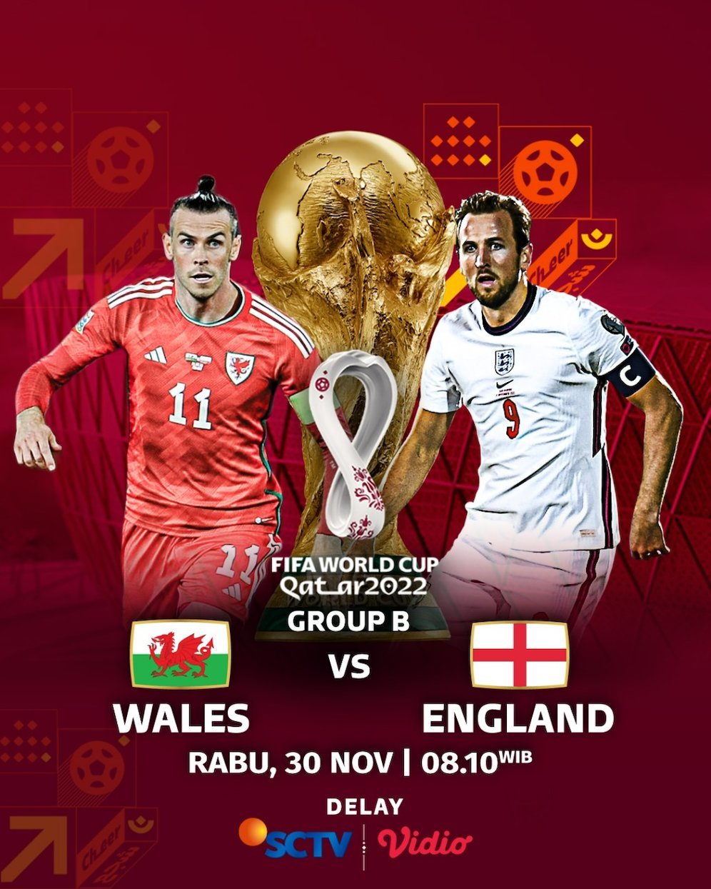 Laga tunda Piala Dunia 2022: Wales vs Inggris yang ditayangkan SCTV dan Vidio (c) SCM