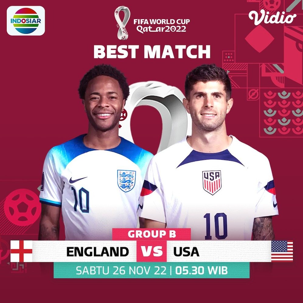 Laga Piala Dunia 2022 antara Inggris vs Amerika Serikat. (c) SCM