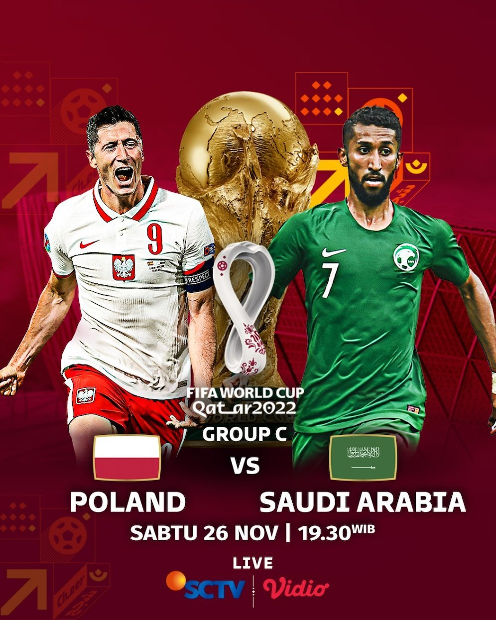 Laga Piala Dunia 2022 antara Polandia vs Arab Saudi. (c) SCM