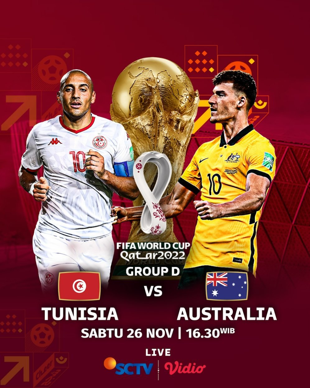 Duel Piala Dunia 2022 Tunisia vs Australia. (c) SCM