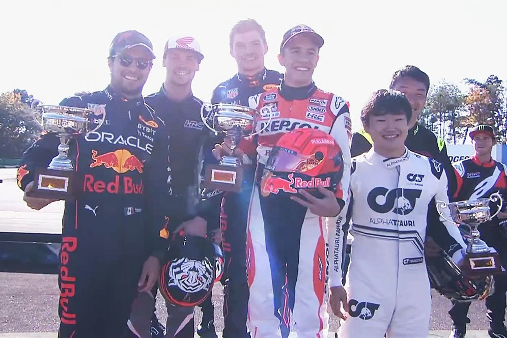 Sergio Perez, Tim Gajser, Max Verstappen, Marc Marquez, Yuki Tsunoda, dan Tomoyuki Ogawa (c) YouTube/Honda Racing Global