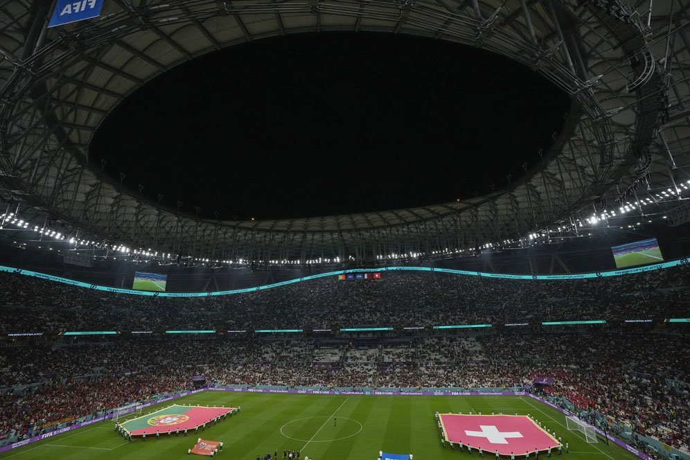 Laga Portugal vs Swiss dalam babak 16 besar Piala Dunia 2022 Qatar di Lusail Iconic Stadium, Sabtu (7/12/2022) dini hari WIB. (c) AP Photo/Ariel Schalit