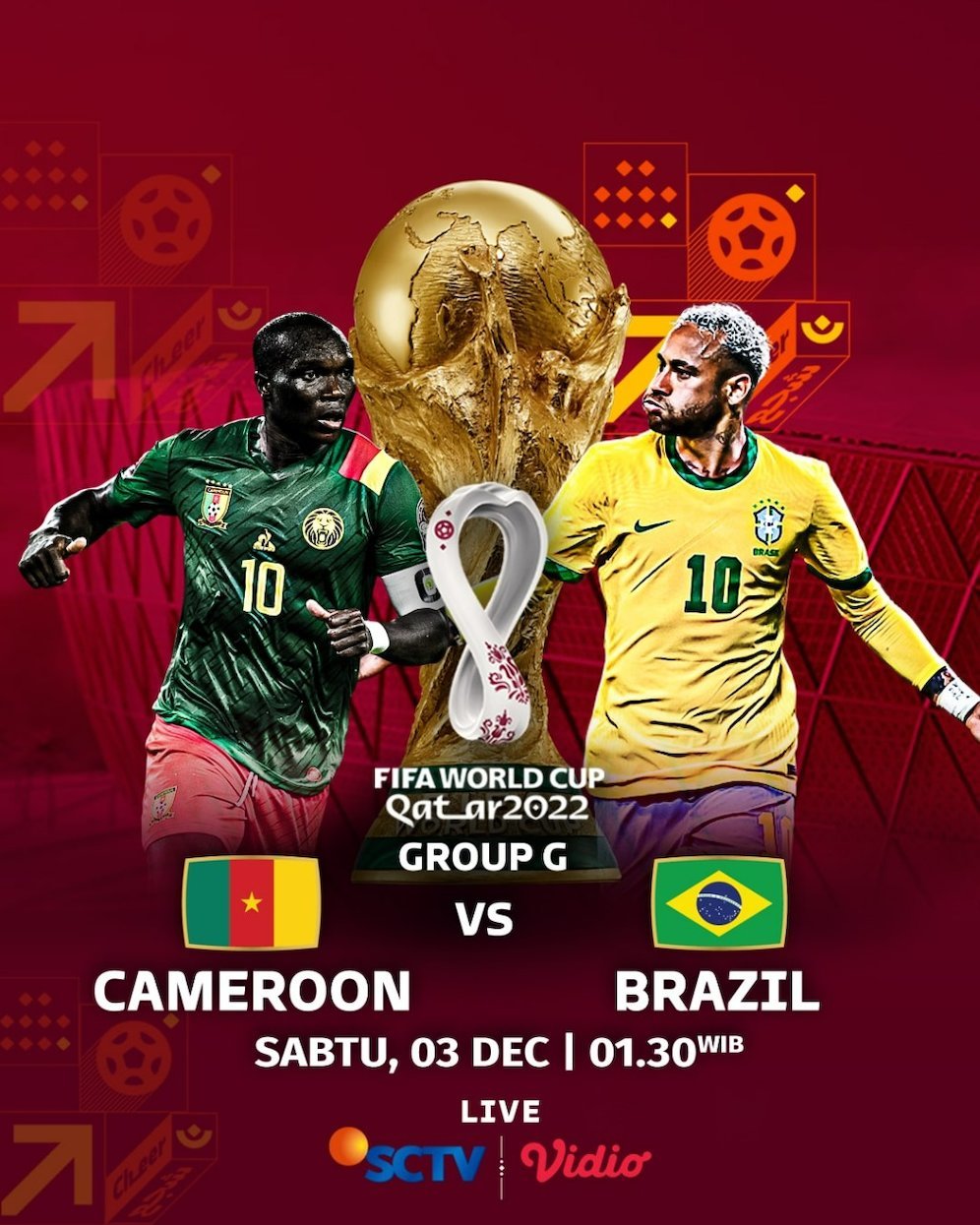 Siaran langsung Piala Dunia 2022: Kamerun vs Brasil, 3 Desember 2022 (c) SCM