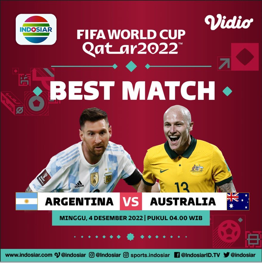 Laga best match Piala Dunia 2022 antara Argentina vs Australia yang ditayangkan ulang oleh Indosiar (c) SCM