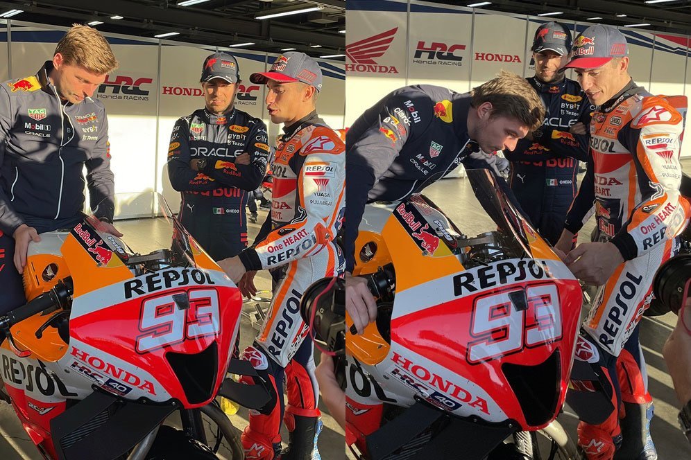 Max Verstappen, Sergio Perez, dan Marc Marquez (c) Twitter/HRC_MotoGP