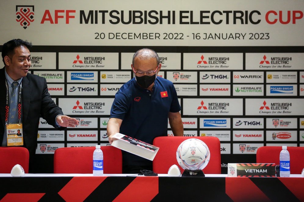 Pelatih Timnas Vietnam, Park Hang-seo, pada sesi jumpa pers jelang leg pertama semifinal Piala AFF 2022 (c) Bagaskara Lazuardi