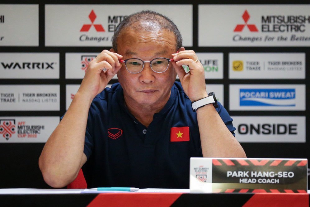 Pelatih Timnas Vietnam, Park Hang-seo, pada sesi jumpa pers jelang leg pertama semifinal Piala AFF 2022 (c) Bagaskara Lazuardi