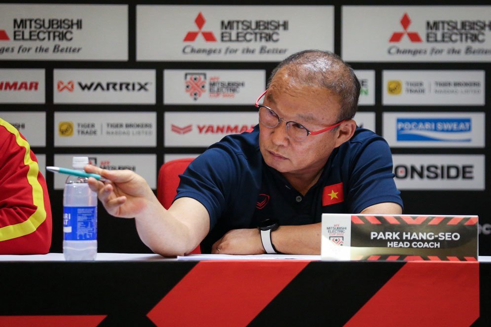 Pelatih Timnas Vietnam, Park Hang-seo, pada sesi jumpa pers jelang leg pertama semifinal Piala AFF 2022 (c) Bagaskara Lazuardi
