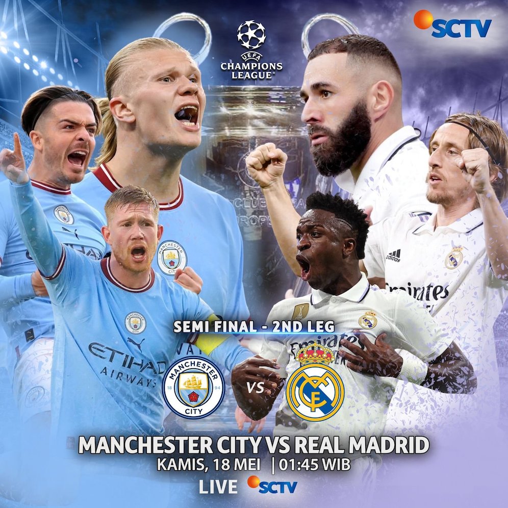 Jadwal siaran langsung semifinal Liga Champions 2022/2023, Manchester City vs Real Madrid (c) SCTV