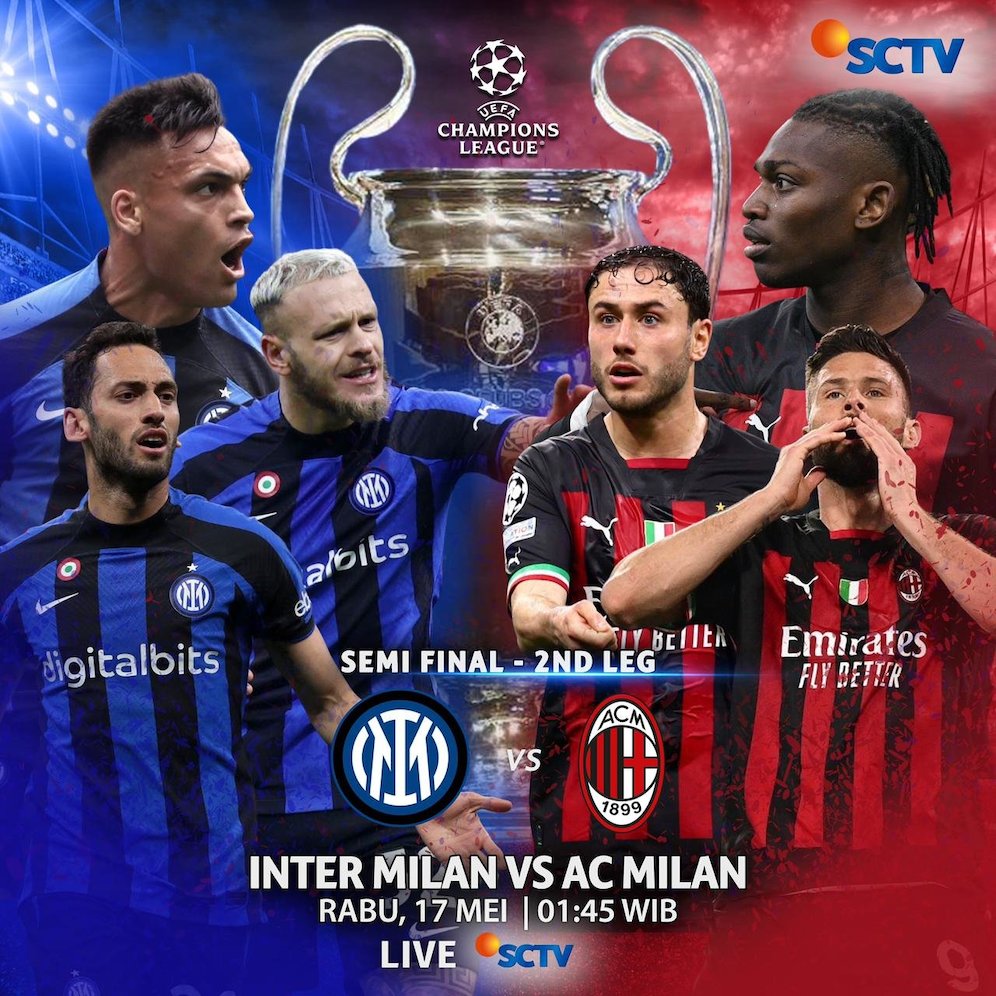 Jadwal siaran langsung semifinal Liga Champions 2022/2023, Inter Milan vs AC Milan (c) SCTV