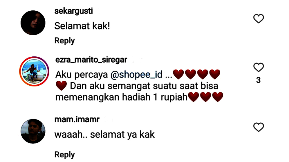 Komentar untuk pemenang Mobil Agya Seharga Rp1 dari Flash Sale Rp1 Shopee (c) Instagram @ evitazs