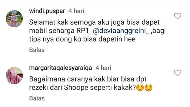 Tangkapan layar komentar netizen di unggahan Devi. () (c) Instagram/deviaanggreini_