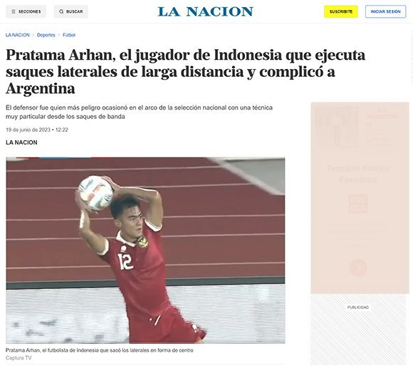 Tangkapan layar media Argentina, La Nacion. (c) ist