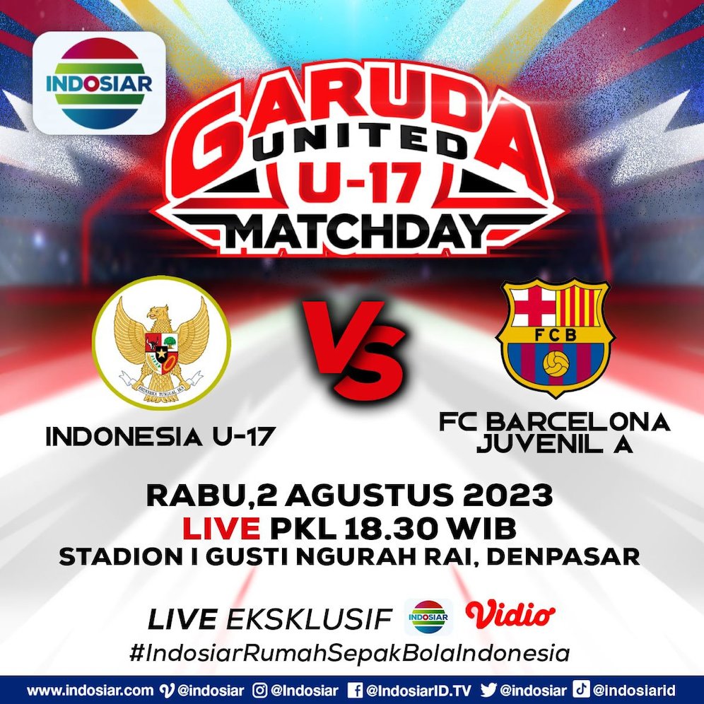 Laga Garuda United U-17 vs Barcelona Juvenil A akan disiarkan langsung di Indosiar (c) Indosiar