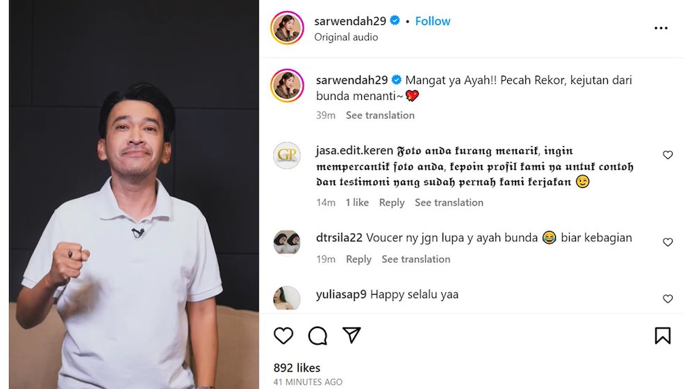 Dukungan Sarwendah untuk Ruben Onsu (c) Instagram @sarwendah29