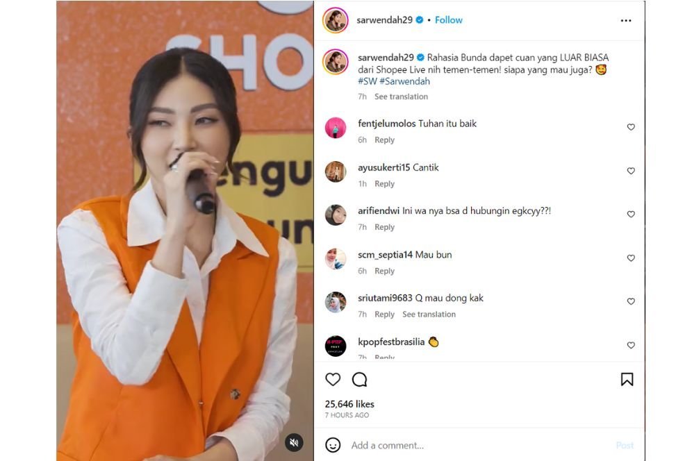 Capture Post Shopee Live Sarwendah di Kick Off 9.9. (c) Istimewa