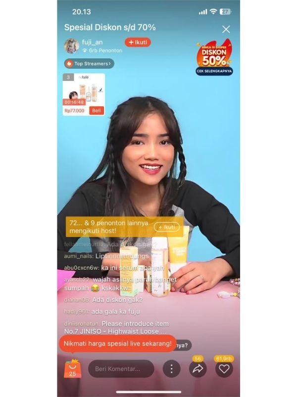 Sesi Shopee Live Fuji. (c) Istimewa