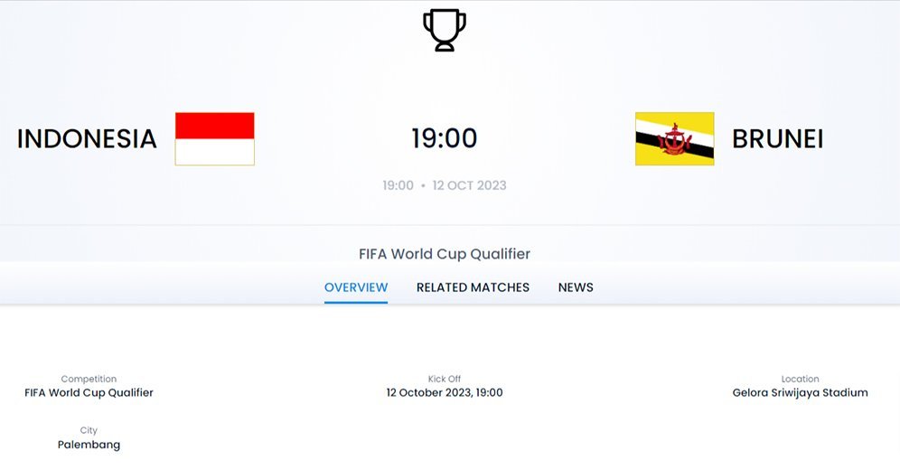 Tangkapan layar laga Timnas Indonesia vs Brunei Darussalam di situs FIFA. (c) fifa