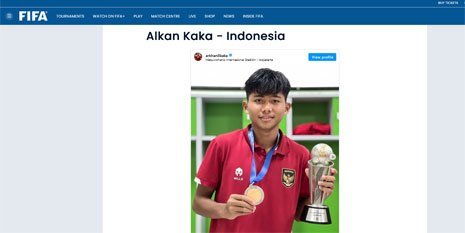 Situs resmi FIFA salah menulis nama Arkhan Kaka menjadi Alkan Kaka (c) Tangkap layar situs resmi FIFA