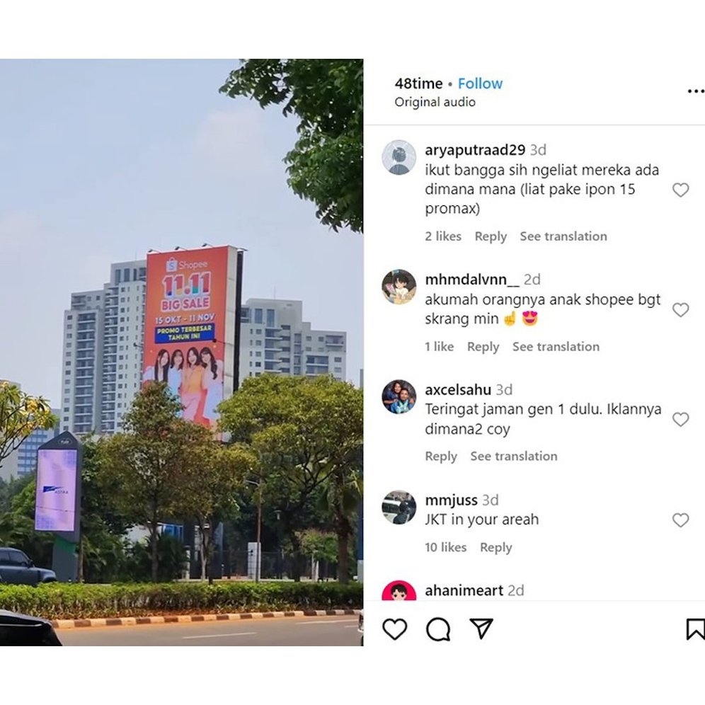 Billboard Shopee di beberapa sudut ibu kota. (c) Instagram.com/@48time.