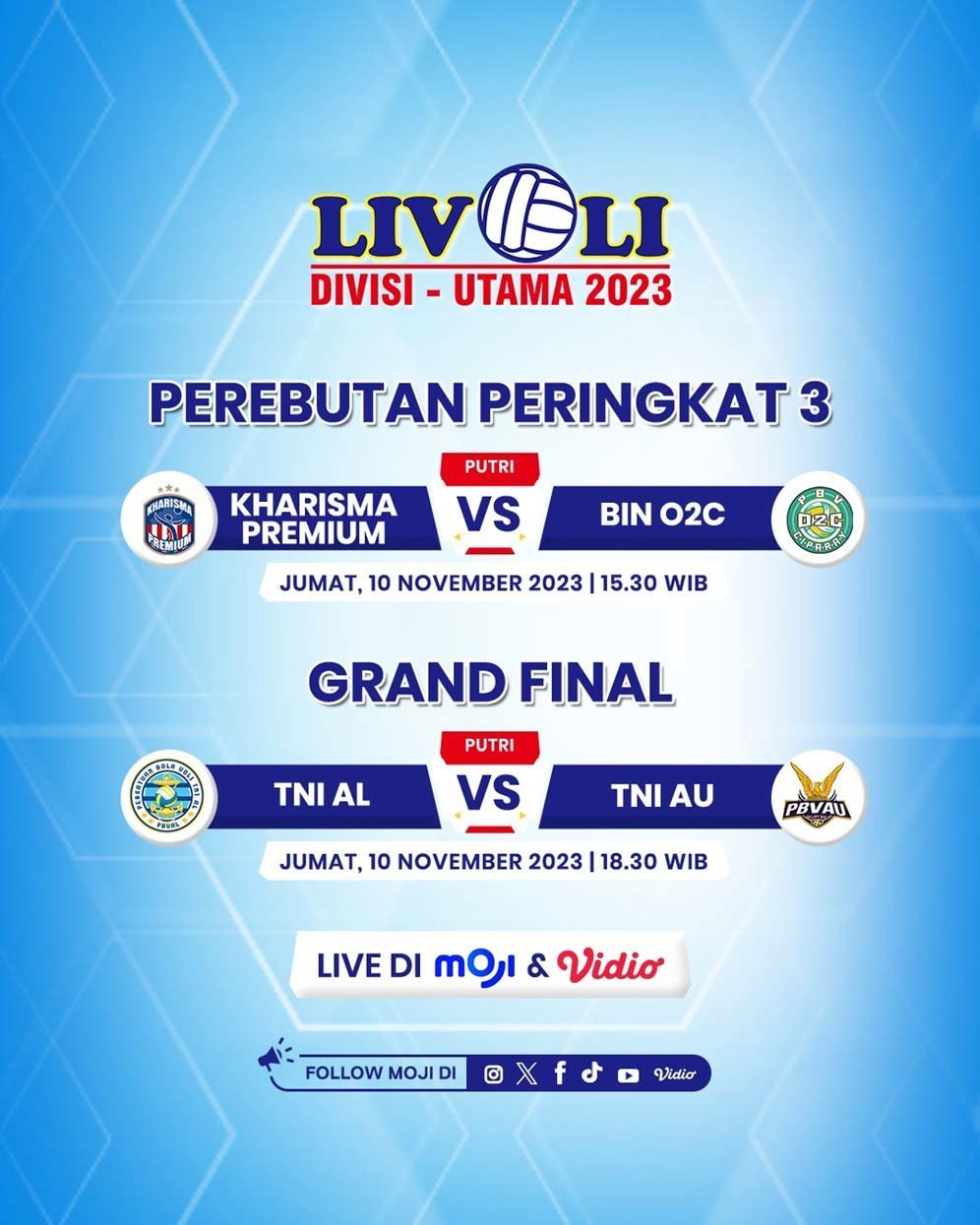 Jadwal Grand Final Livioli Divisi Utama 2023 Putri (c) Moji