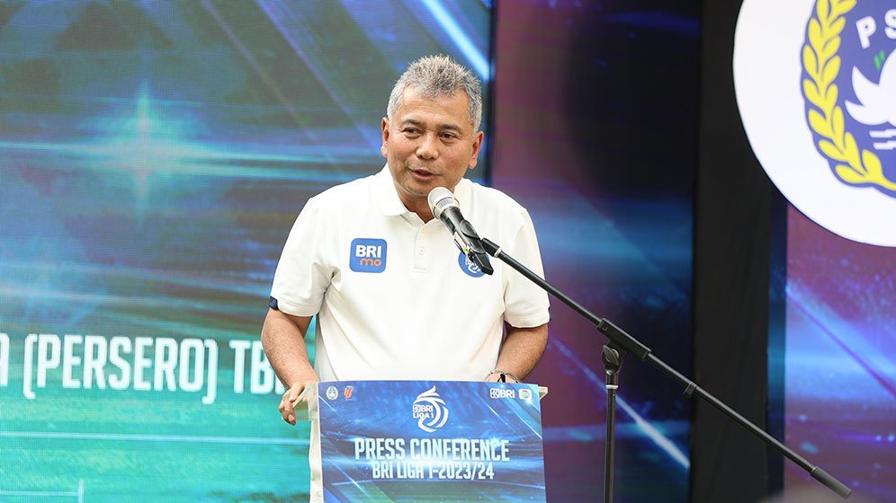 Direktur Utama PT Bank Rakyat Indonesia (Persero) Tbk., Sunarso, mengonfirmasi pihaknya kembali menjadi title sponsor Liga 1 2023/2024. (c) Bola.net/Abdul Aziz