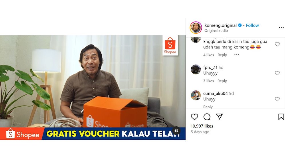 Screenshot unggahan Komeng. (c) Instagram/Komeng.Original