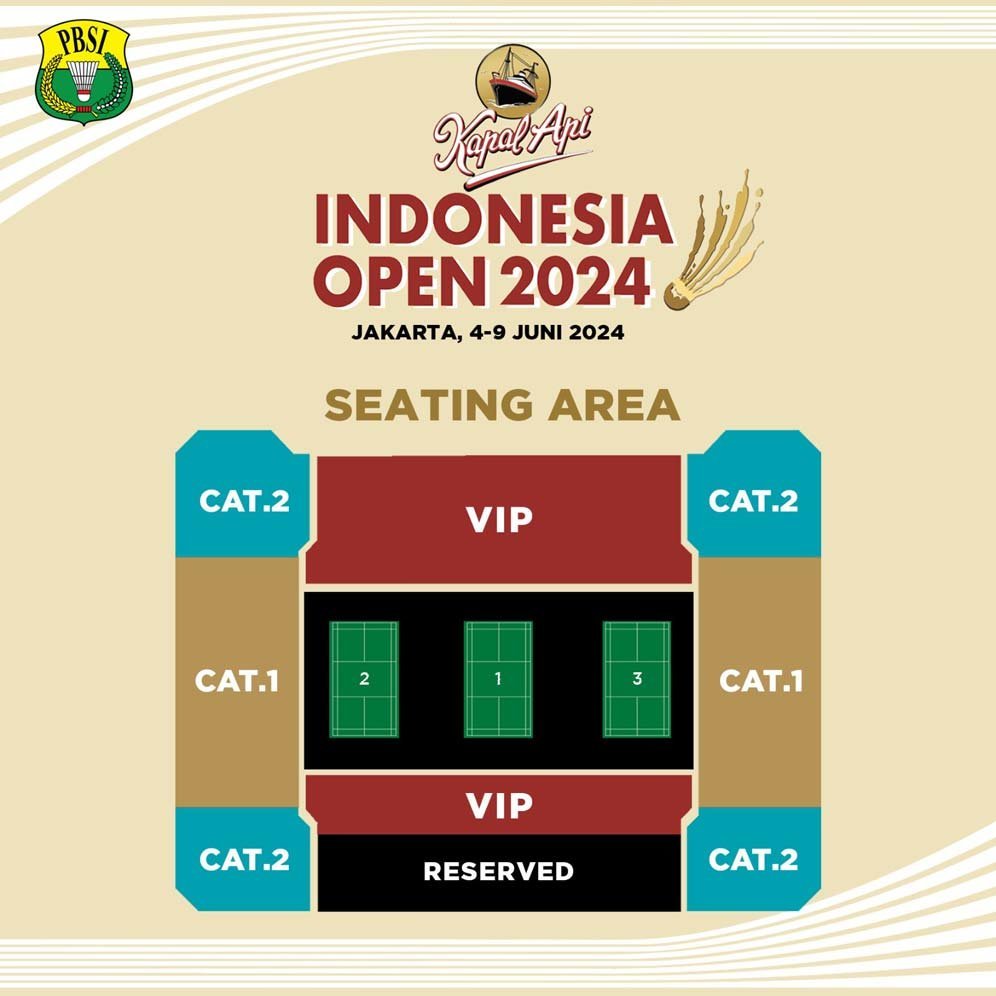 Denah tempat duduk Istora Senayan untuk Indonesia Open 2024. (c) PBSI