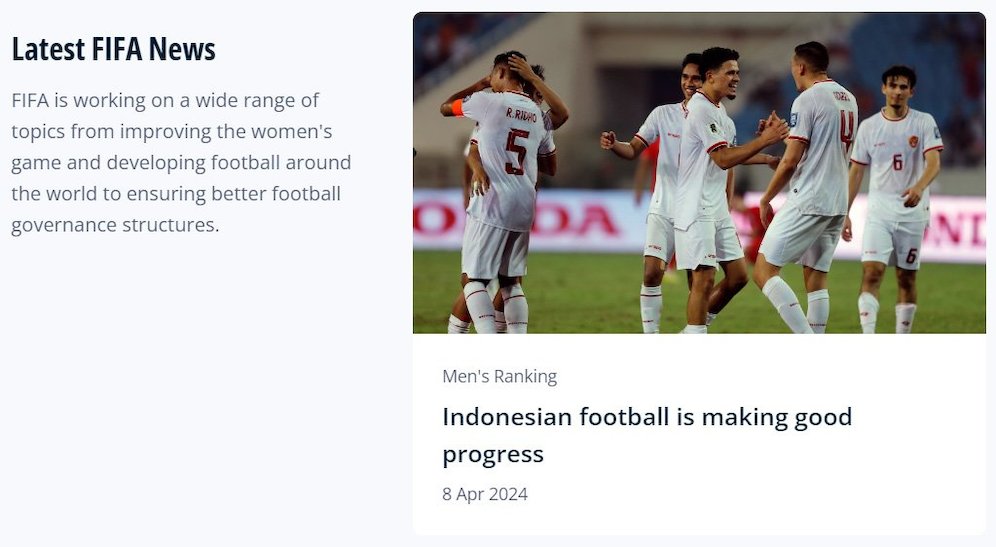 Artikel tentang Timnas Indonesia di laman resmi FIFA (c) Tangkapan layar FIFA.com