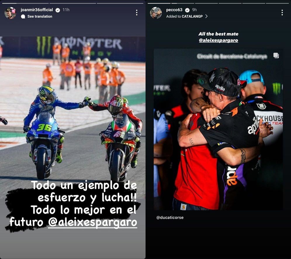 Tribute Joan Mir dan Pecco Bagnaia untuk Aleix Espargaro. (c) Instagram/JoanMir36Official, Pecco63