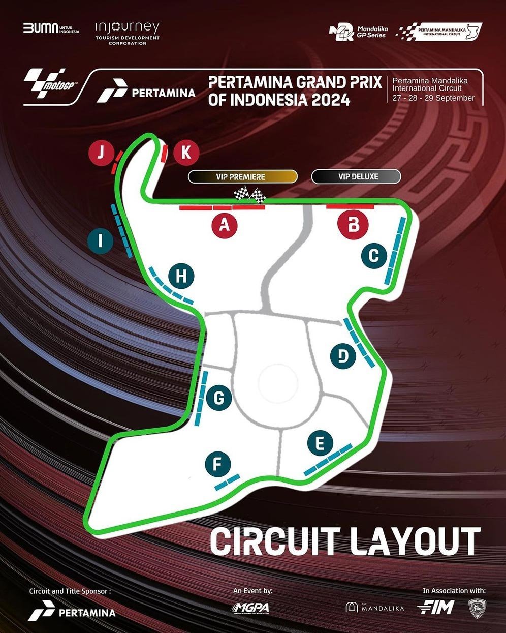 Layout Sirkuit Mandalika beserta denah zona tempat duduknya. (c) Instagram/TheMandalikaGP