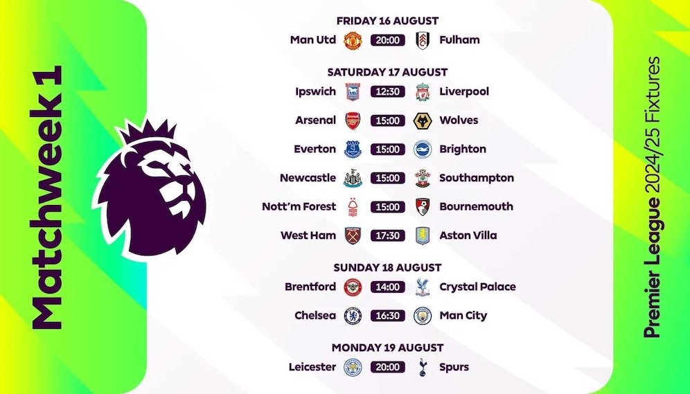 Jadwal Liga Inggris 2024/2025 matchday 1. (c) dok.EPL