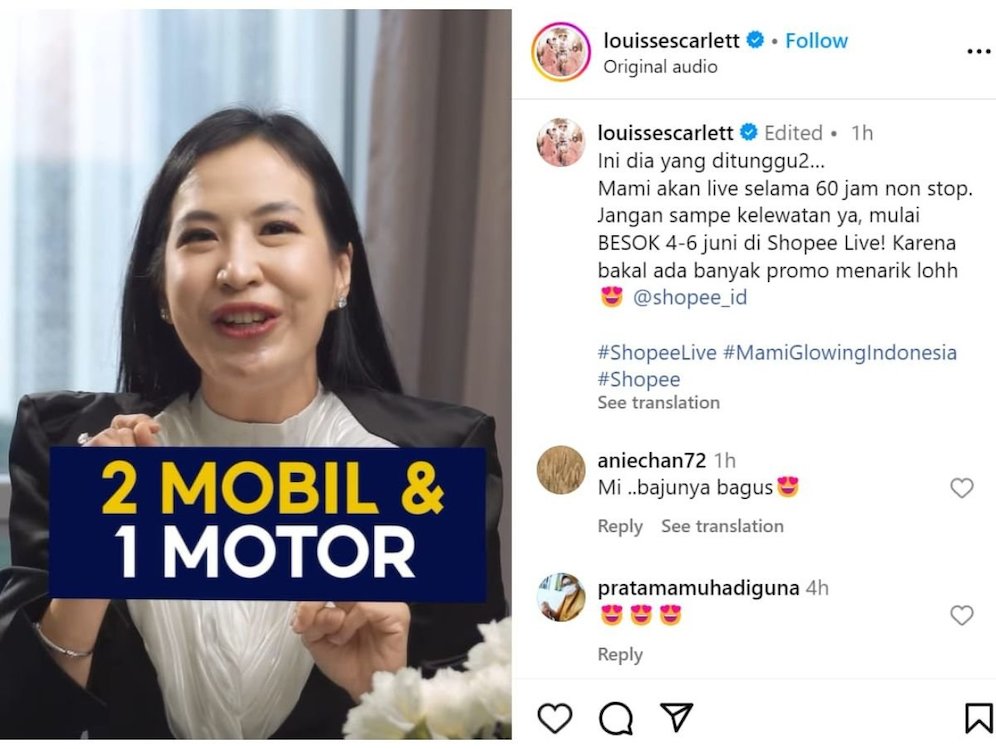 Komentar warganet di akun Instagram Mami Louisse. (c) Istimewa.