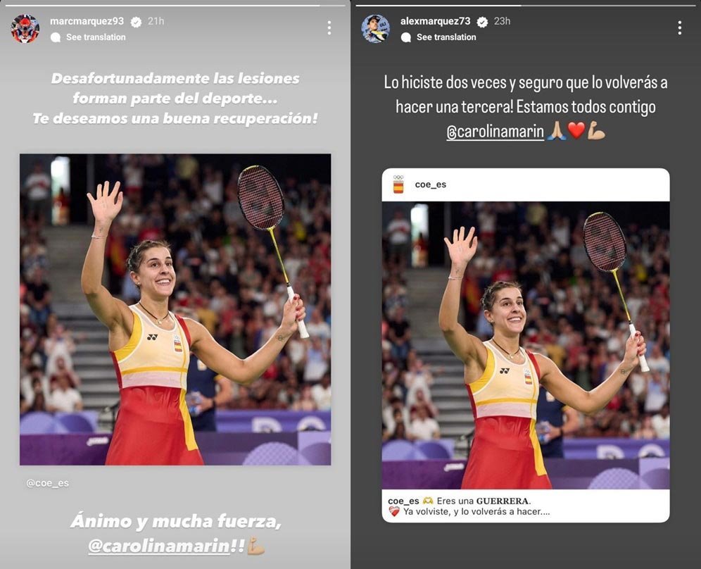 Dukungan Marc Marquez dan Alex Marquez untuk Carolina Marin di Olimpiade Paris 2024. (c) Instagram/MarcMarquez93, AlexMarquez73