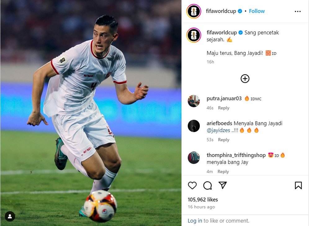 FIFA memberikan ucapan selamat untuk Jay Idzes (c) Instagram @fifaworldcup