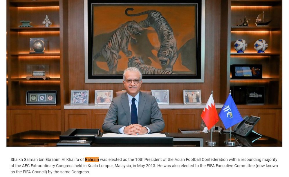Presiden AFC asal Bahrain, Shaikh Salman bin Ebrahim Al Khalifa (c) Tangkapan Layar Official Website AFC