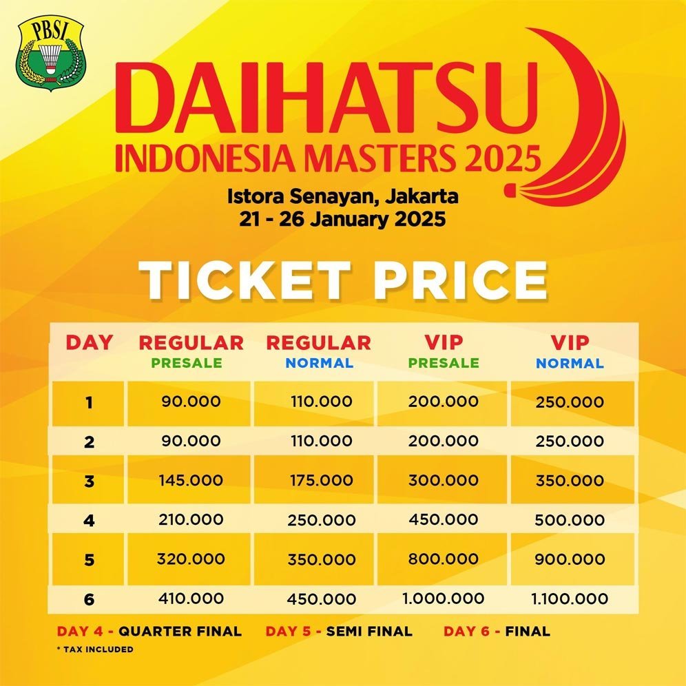 Daftar harga tiket Indonesia Masters 2025. (c) PBSI