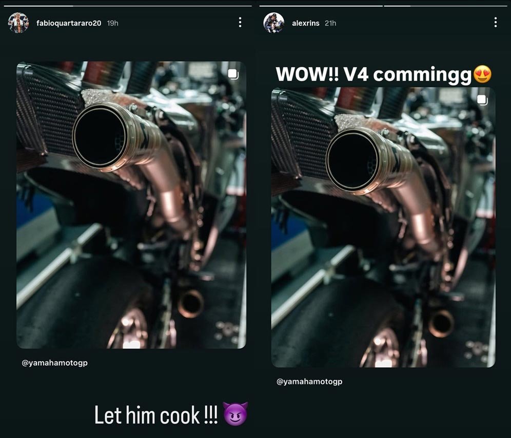 Komentar Fabio Quartararo dan Alex Rins mengenai mesin V4 milik Yamaha. (c) Instagram/Fabio Quartararo dan Alex Rins