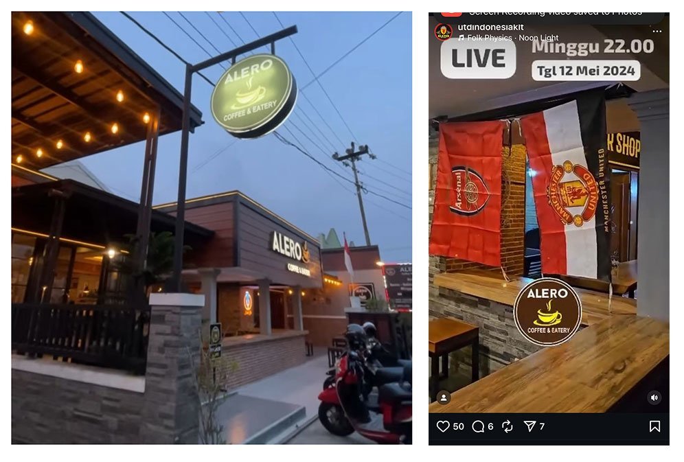 Cafe Alero dan publikasi mengenai acara nonton bareng pertandingan Liga Inggris dan Piala FA. (c) dok.Vidio