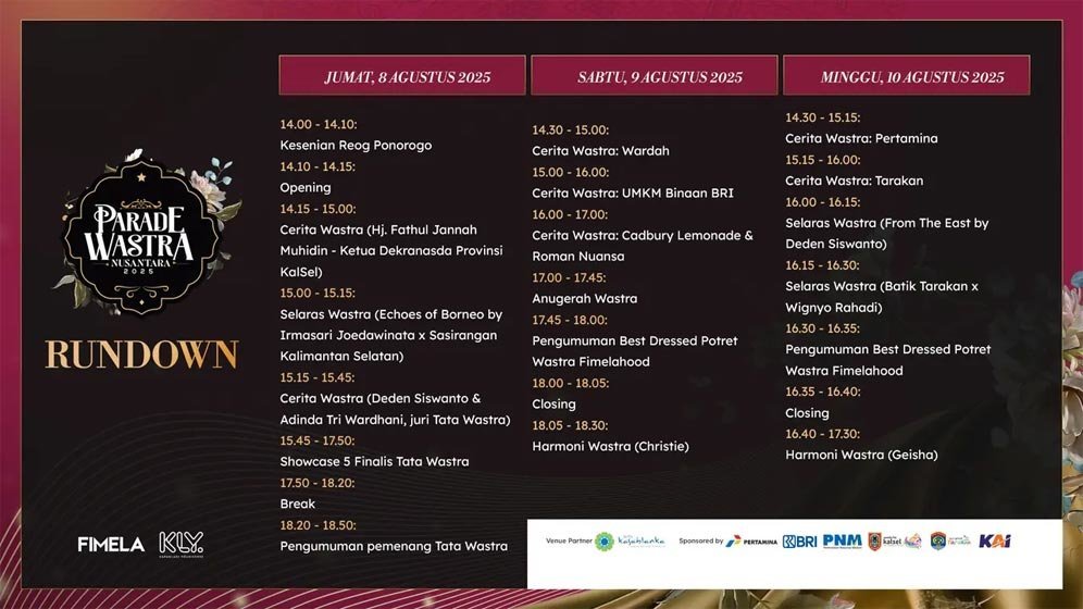 Rundown lengkap Parade Wastra Nusantara 2025. (c) Fimela.com