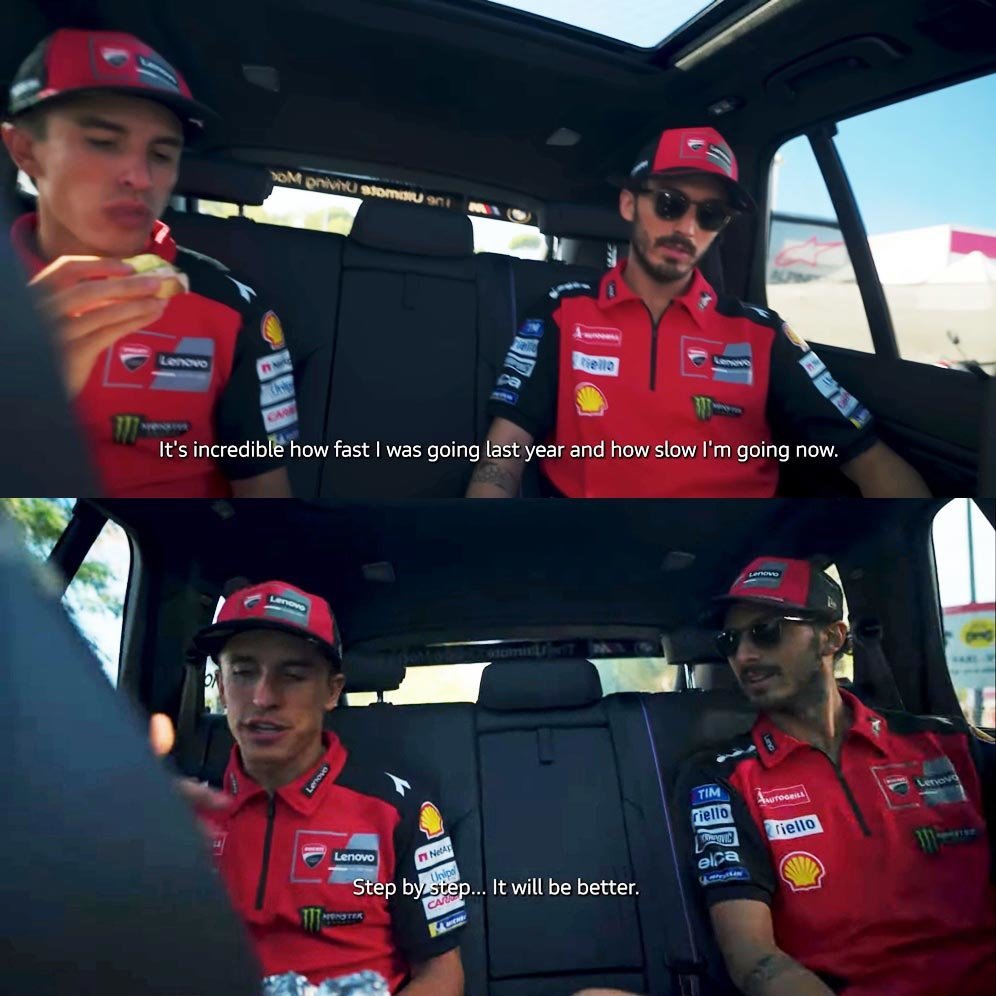 Percakapan Pecco Bagnaia dan Marc Marquez usai Sprint race MotoGP Catalunya 2025. (c) YouTube/Ducati