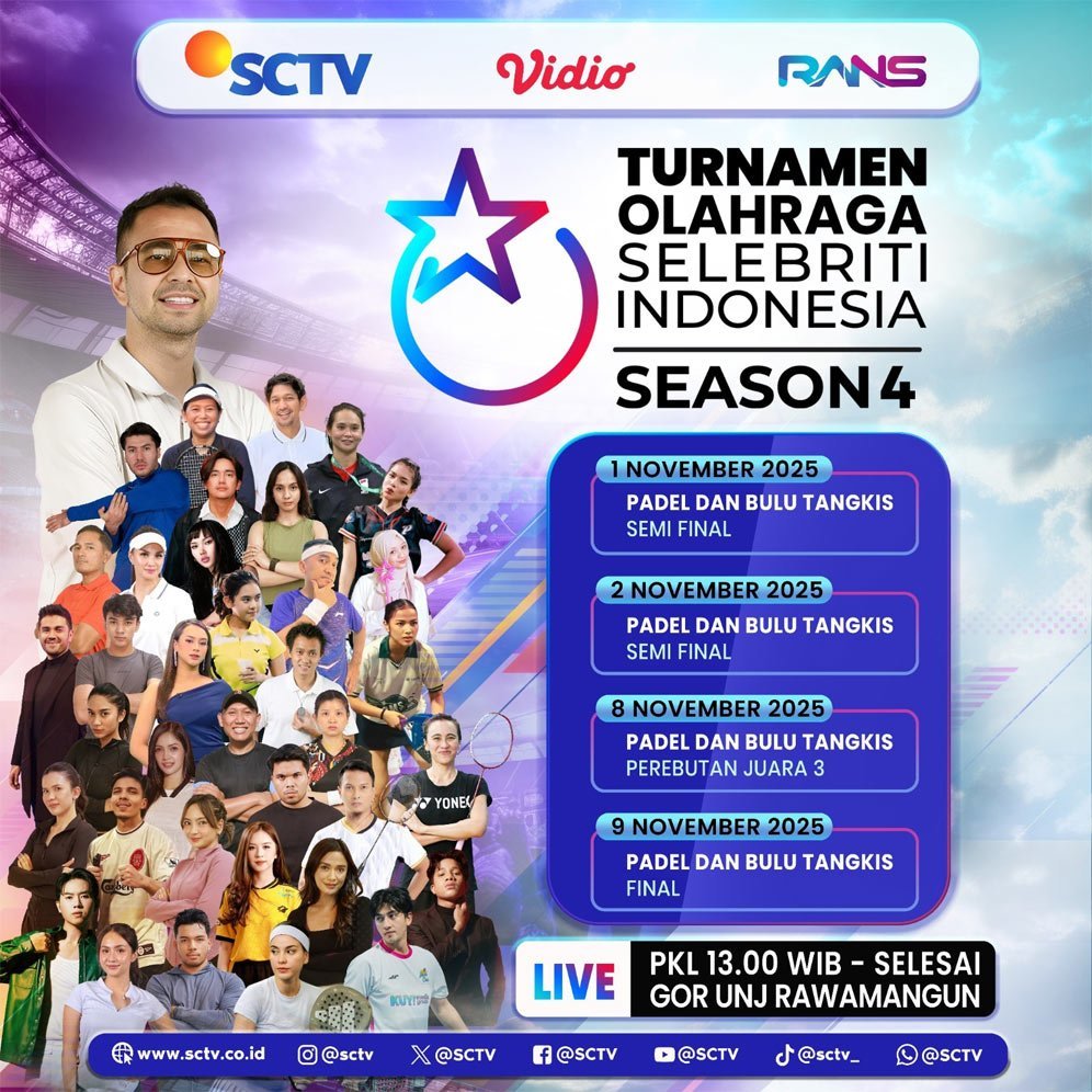 Turnamen Olahraga Selebriti Indonesia (TOSI) bergulir setiap Sabtu dan Minggu pada 1-9 November 2025. (c) SCTV