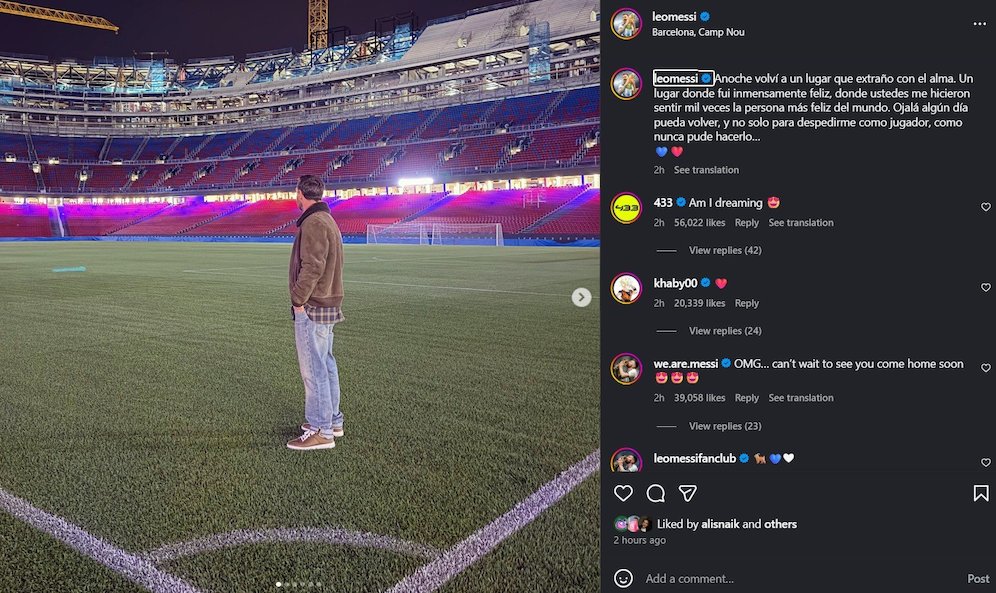 Lionel Messi mengunjungi Camp Nou yang baru setelah renovasi (c) Official Instagram Lionel Messi