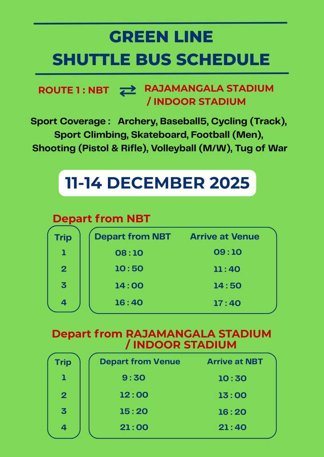 Jadwal kedatangan bus untuk menuju ke venue pertandingan SEA Games 2025 (c) Bagaskara Lazuardi