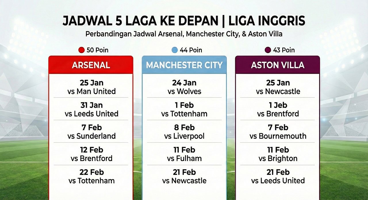 Jadwal 5 Laga Ke Depan: Arsenal Masuk Fase Neraka, Aston Villa Paling Untung?. (c) bola.net