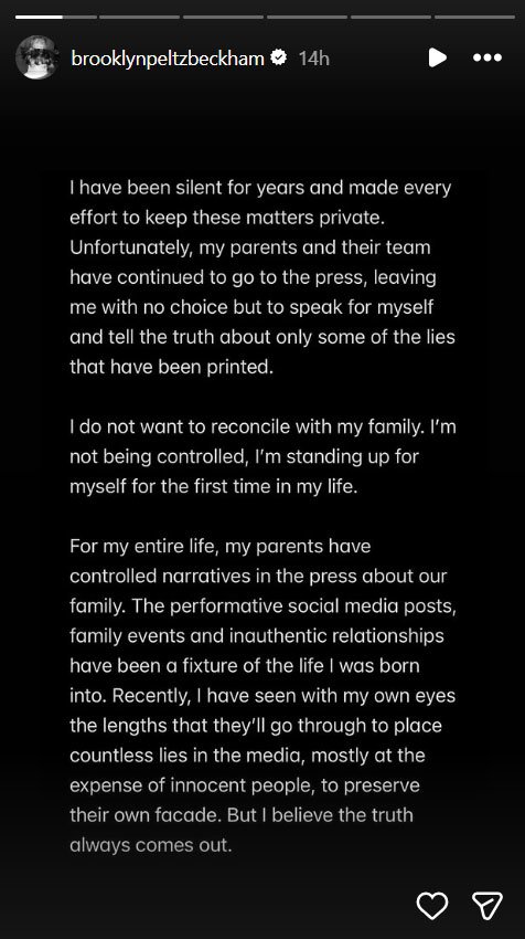 Tangkapan layar unggahan stories Brooklyn Beckham, 20 Januari 2026. (c) dok.brooklynpeltzbeckham