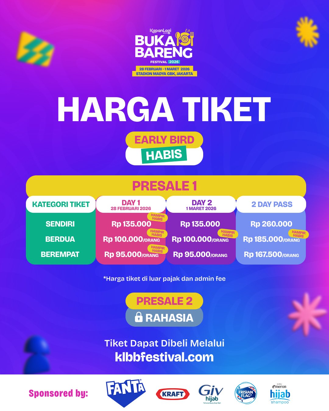 Harga tiket KLBB 2026. (c) KLY