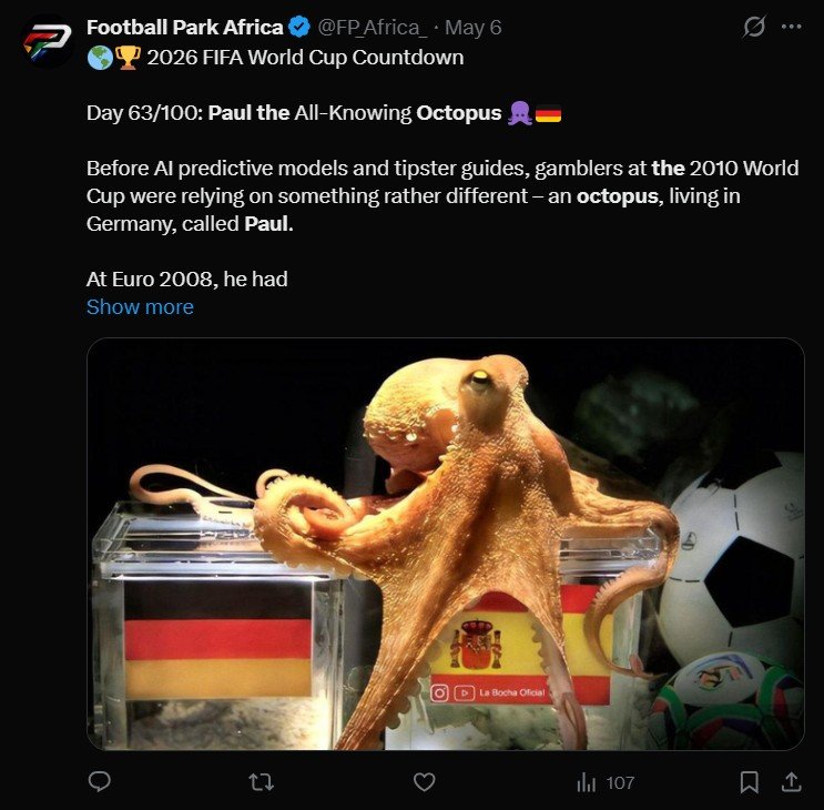 Tangkapan layar unggahan official X @FP_Africa_ soal Paul The Octopus (c) Bola/X